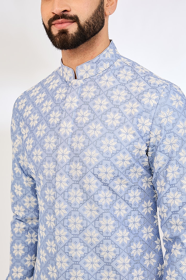 Persian Violet Organza & Cotton Satin Lycra Machine Embroidered & Printed Kurta Set by ARJAN DUGAL at Pernia's Pop Up Shop