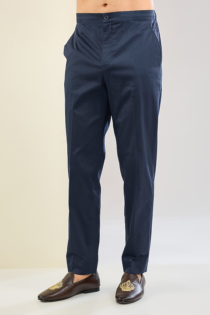 Cobalt Blue Chanderi Front-Open Style Kurta Set by ARJAN DUGAL at Pernia's Pop Up Shop