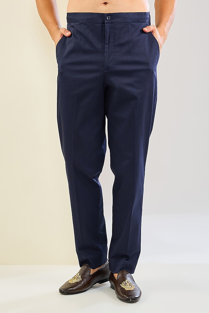 Navy Blue Chanderi Silk & Inara Viscose Kurta Set by ARJAN DUGAL at Pernia's Pop Up Shop
