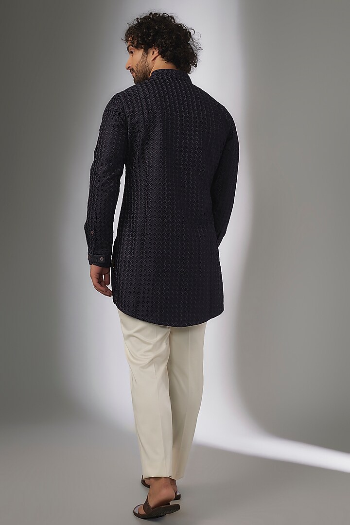Charcoal Chanderi Silk Kurta Set by ARJAN DUGAL at Pernia's Pop Up Shop