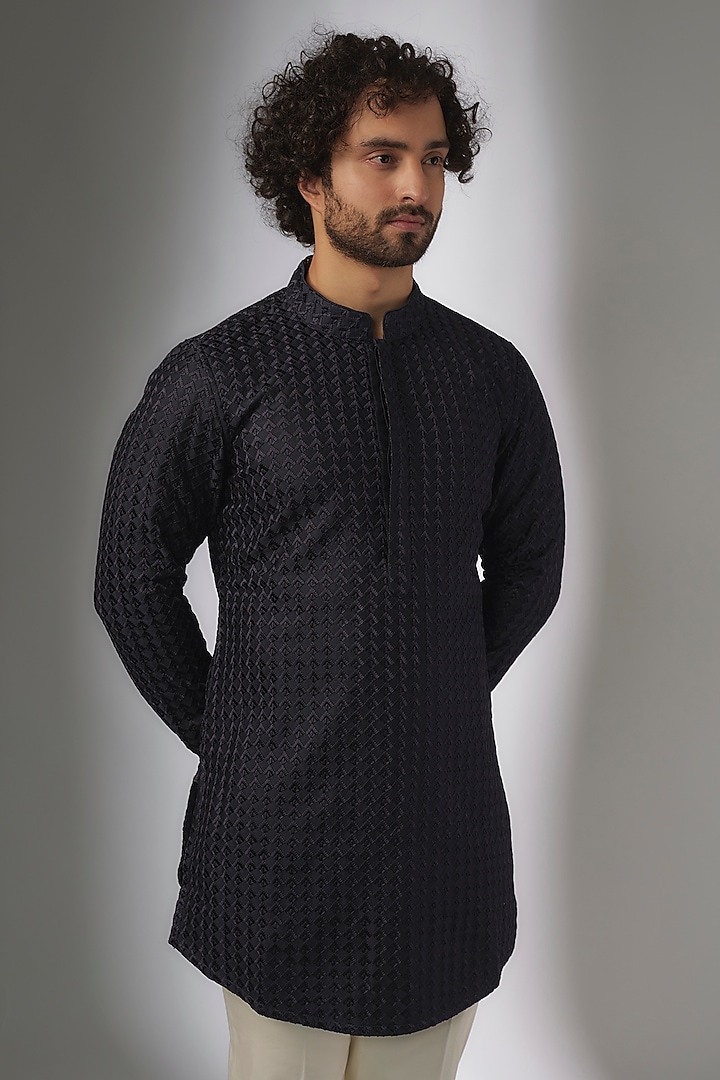 Charcoal Chanderi Silk Kurta Set by ARJAN DUGAL at Pernia's Pop Up Shop