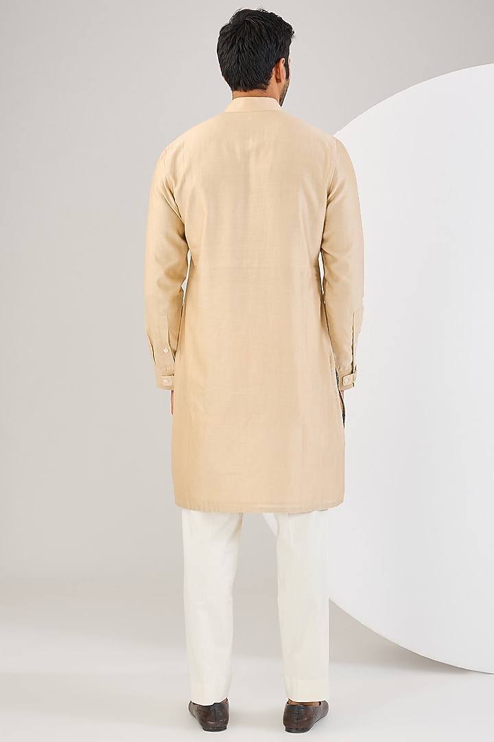 Champagne Chanderi Silk Thread Embroidered Bundi Jacket Set by ARJAN DUGAL at Pernia's Pop Up Shop