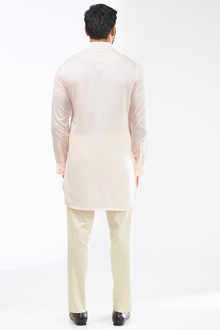 Powder Pink Chanderi Silk Dori Embroidered Nehru Jacket Set by ARJAN DUGAL at Pernia's Pop Up Shop