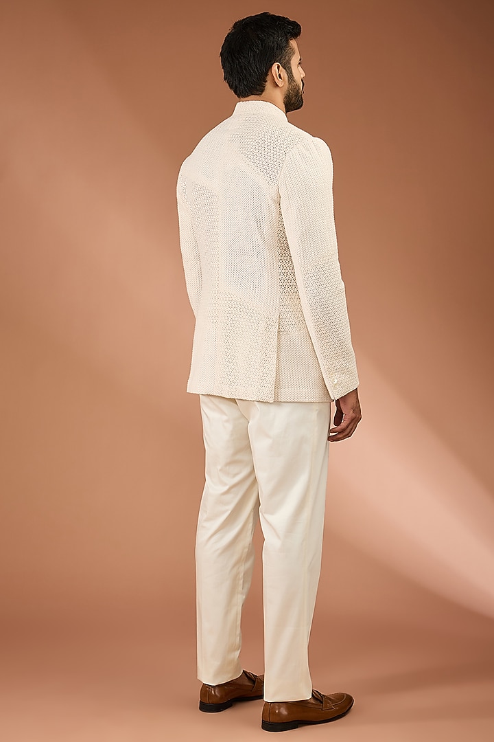 Off-White Organza Bandhgala Set by ARJAN DUGAL at Pernia's Pop Up Shop