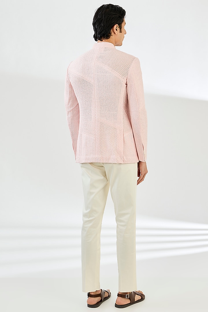 Powder Pink Organza Wedding Bandhgala Set by ARJAN DUGAL at Pernia's Pop Up Shop