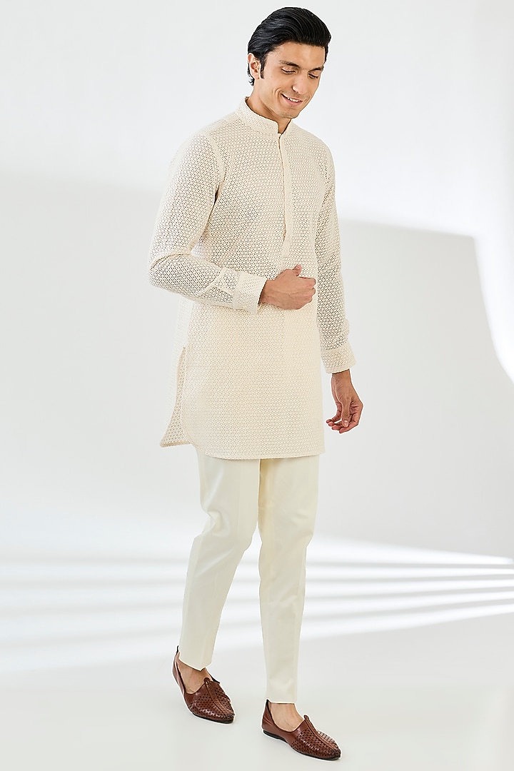 Off-White Organza Indo-Western Set by ARJAN DUGAL at Pernia's Pop Up Shop