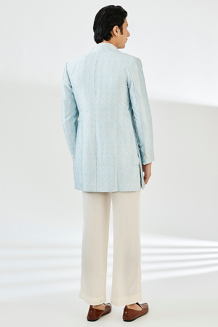 Powder Blue Chanderi Silk Indo-Western Set by ARJAN DUGAL at Pernia's Pop Up Shop