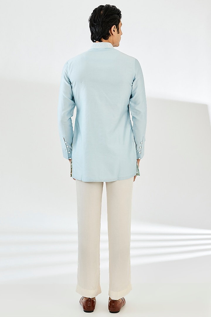 Powder Blue Chanderi Silk Indo-Western Set by ARJAN DUGAL at Pernia's Pop Up Shop