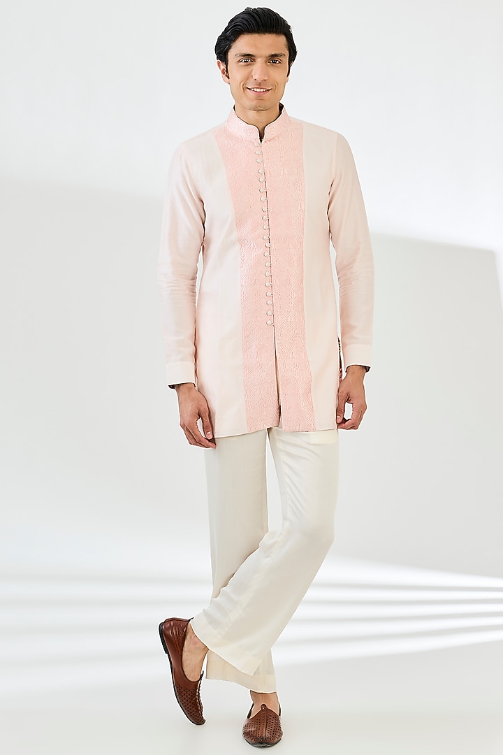 Pink Chanderi Silk Indo-Western Set by ARJAN DUGAL at Pernia's Pop Up Shop