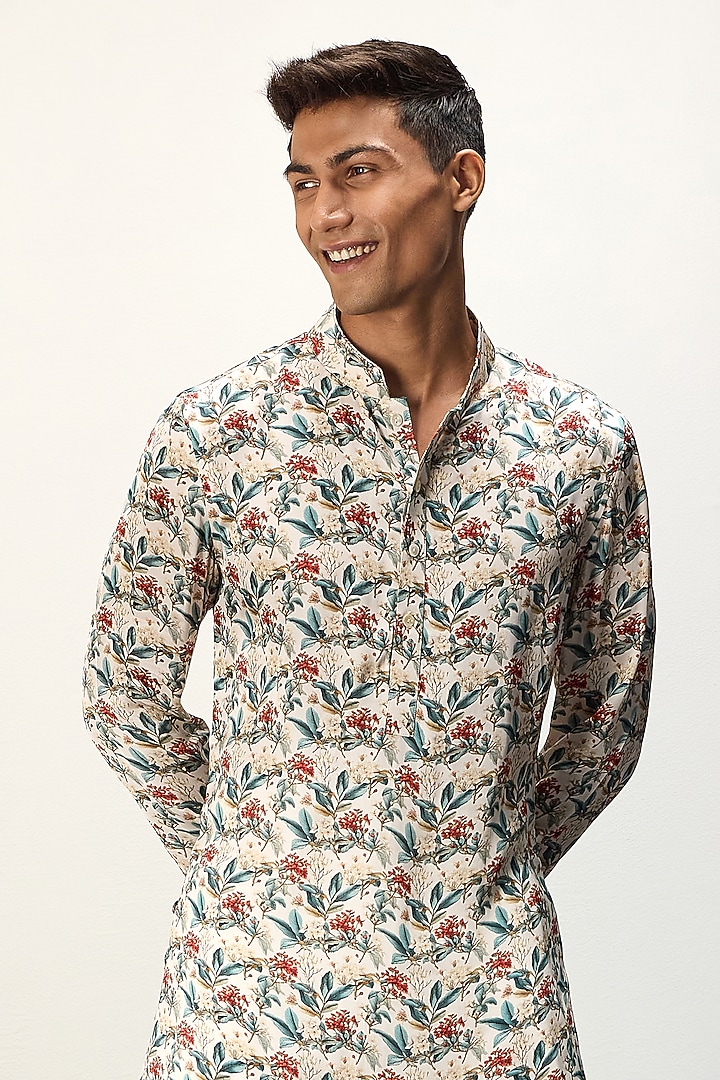 Ivory Modal Printed Kurta Set by ARJAN DUGAL at Pernia's Pop Up Shop