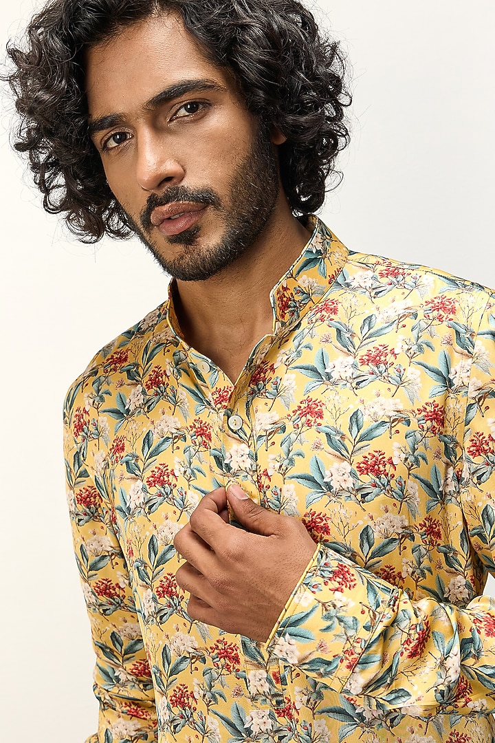 Mustard Modal Printed Kurta Set by ARJAN DUGAL at Pernia's Pop Up Shop