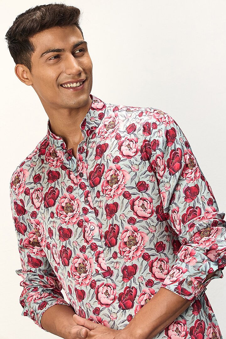 Turquoise Modal Printed Kurta Set by ARJAN DUGAL at Pernia's Pop Up Shop