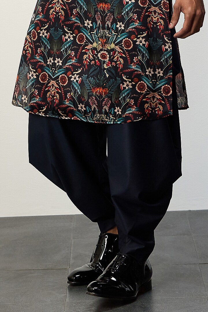 Blue Modal Botanical Printed Kurta Set by ARJAN DUGAL at Pernia's Pop Up Shop