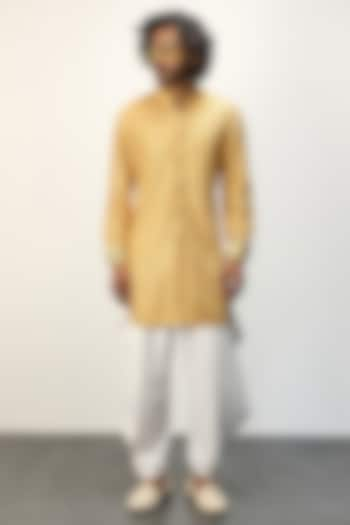 Golden Chanderi Silk Kurta Set by ARJAN DUGAL