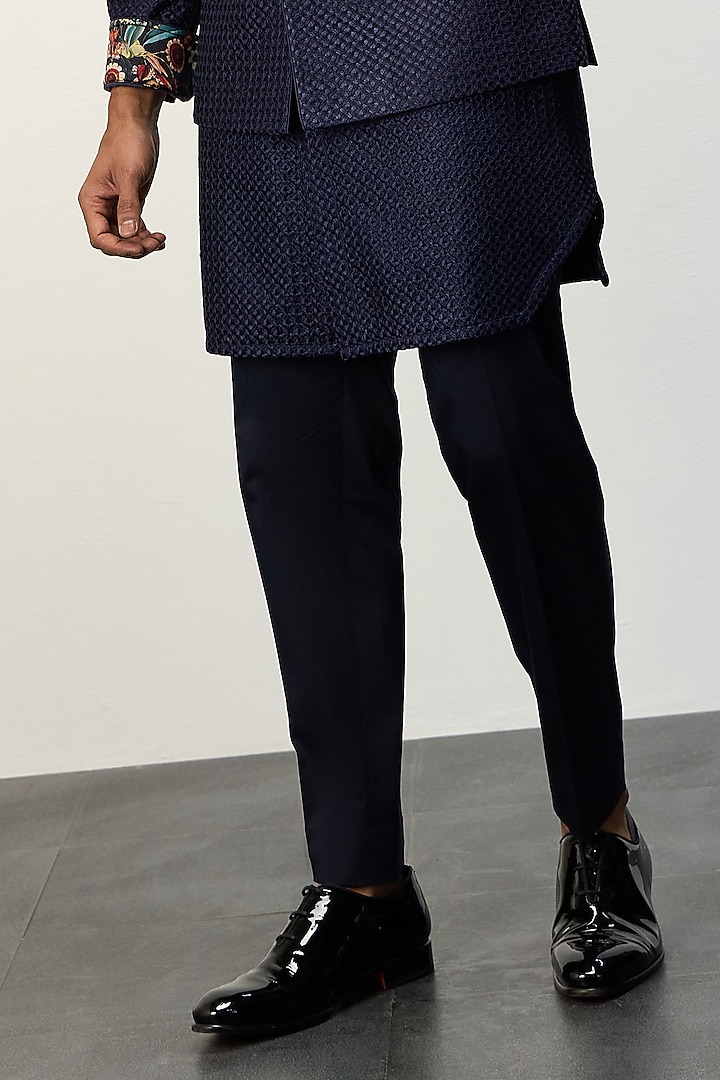 Navy Blue Chanderi Silk Nehru Jacket Set by ARJAN DUGAL at Pernia's Pop Up Shop