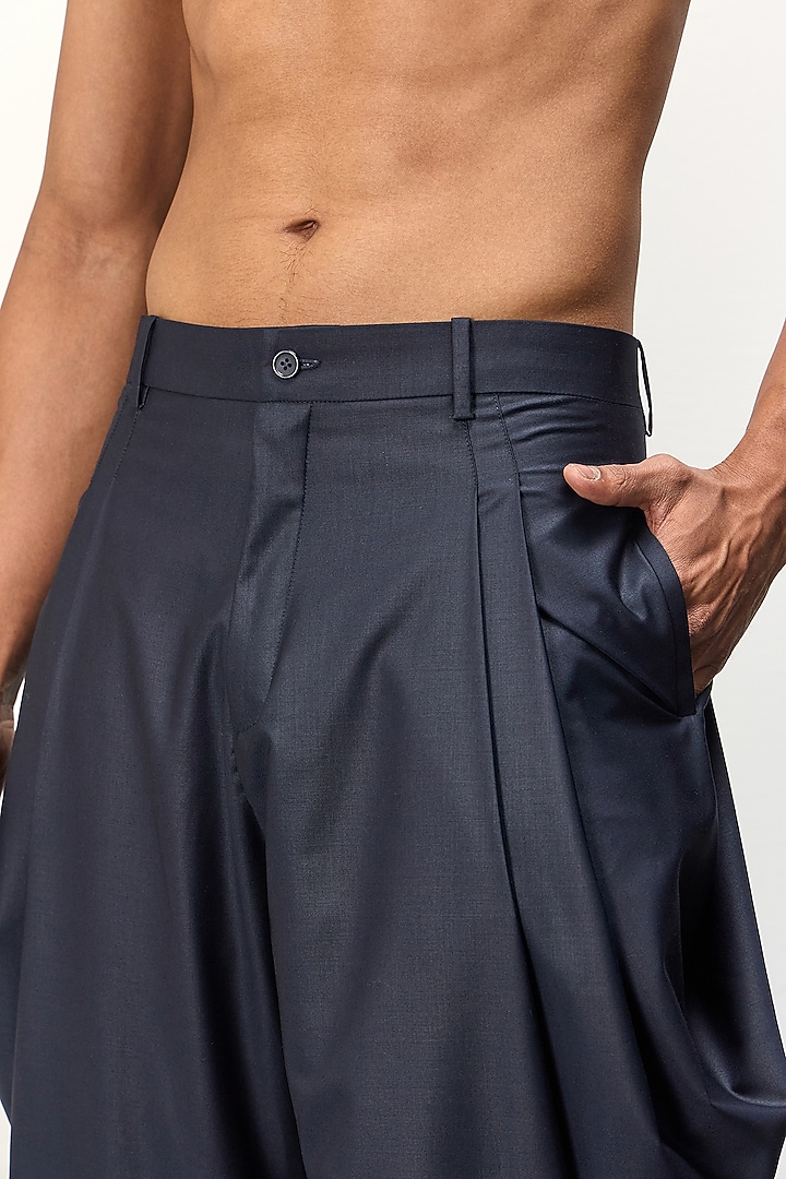Navy Blue Polyester & Rayon Dhoti Pants by ARJAN DUGAL at Pernia's Pop Up Shop