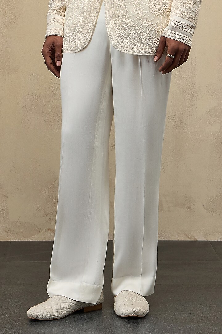 Off-White Organza & Viscose Embroidered Blazer Set by ARJAN DUGAL at Pernia's Pop Up Shop