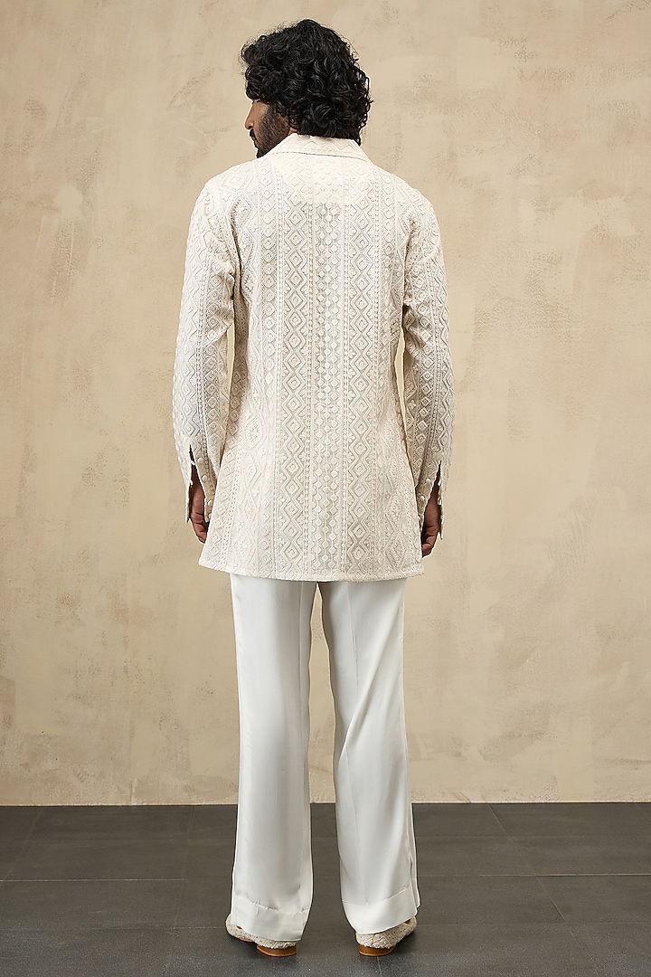 Off-White Organza & Viscose Embroidered Kurta Set by ARJAN DUGAL at Pernia's Pop Up Shop