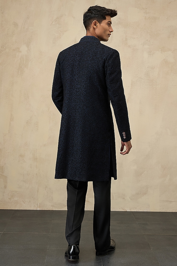 Blue Chanderi Silk Embroidered Achkan Set by ARJAN DUGAL at Pernia's Pop Up Shop