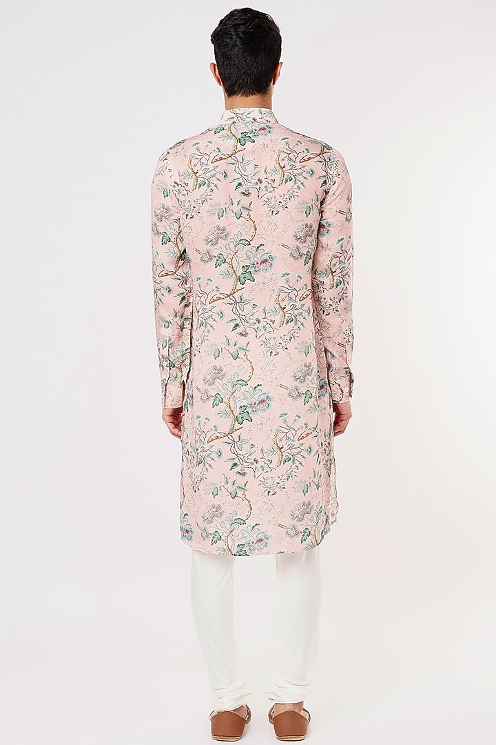 Pink Modal Silk Satin Floral Digital Printed Kurta Set by ARJAN DUGAL at Pernia's Pop Up Shop