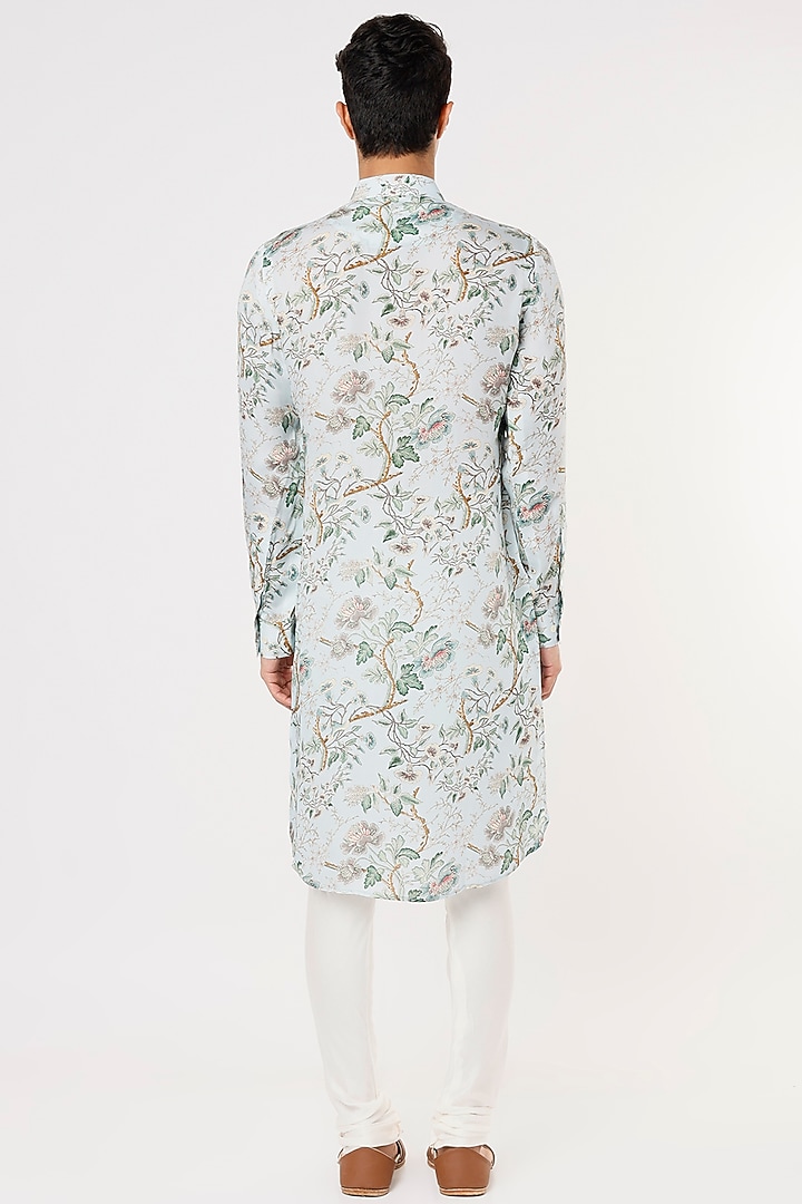 Sky Blue Modal Silk Satin Floral Digital Printed Kurta Set by ARJAN DUGAL at Pernia's Pop Up Shop