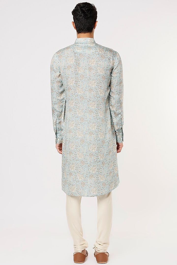 Powder Blue Modal Silk Satin Floral Digital Printed Kurta Set by ARJAN DUGAL at Pernia's Pop Up Shop