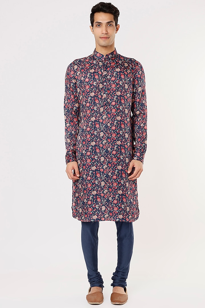 Blue Printed Kurta Set by ARJAN DUGAL at Pernia's Pop Up Shop