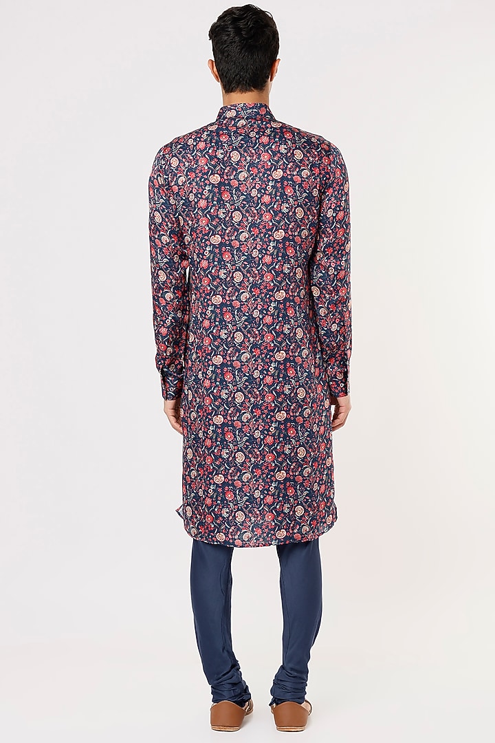 Blue Modal Silk Floral Digital Printed Kurta Set by ARJAN DUGAL at Pernia's Pop Up Shop
