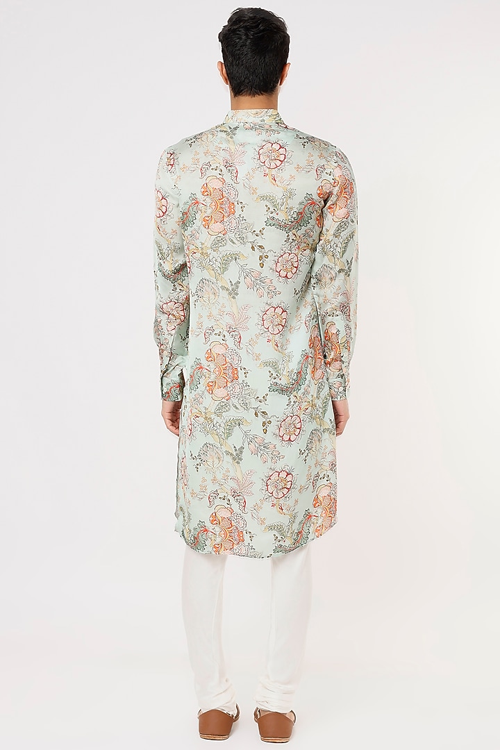 Sky Blue Modal Silk Satin Floral Digital Printed Kurta Set by ARJAN DUGAL at Pernia's Pop Up Shop