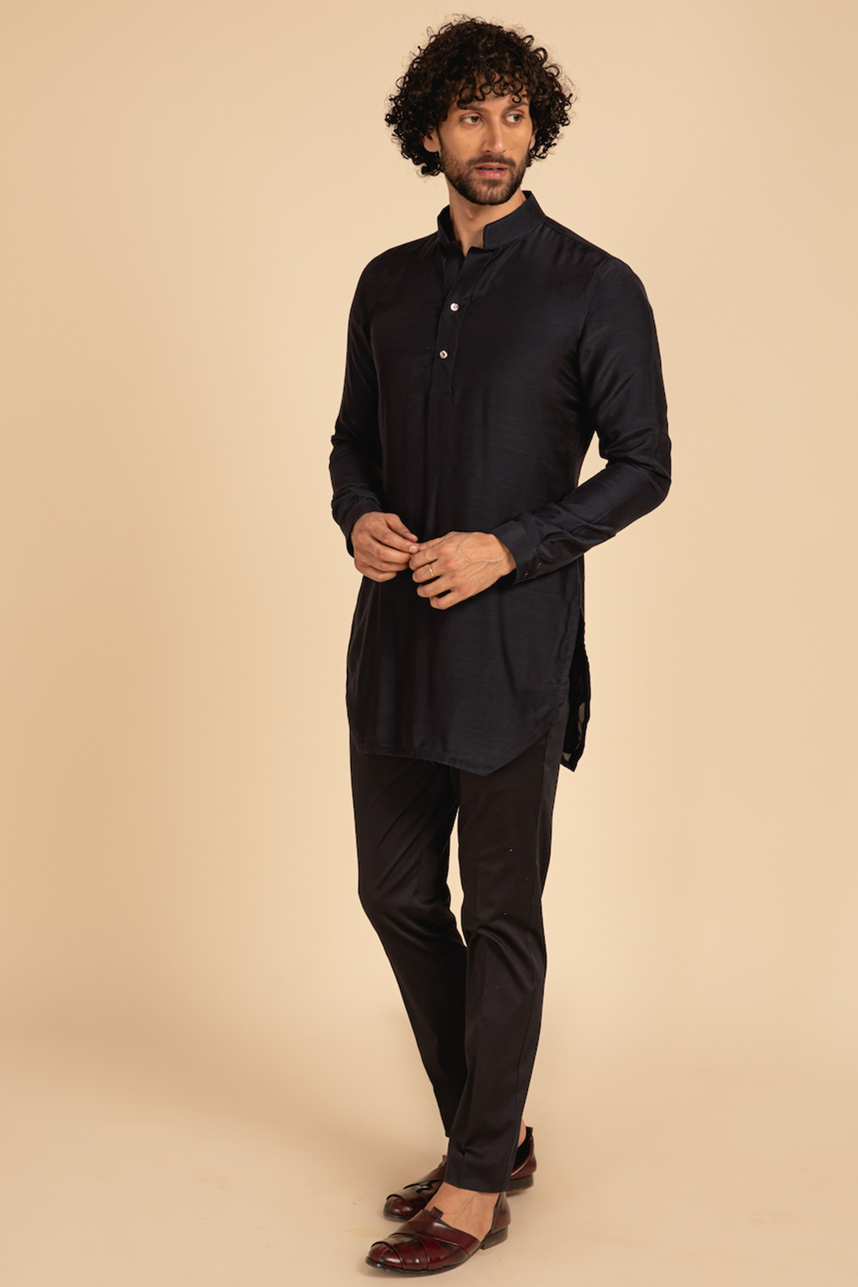 Dark Blue Cotton Lycra Pant Set by ARJAN DUGAL at Pernia's Pop Up Shop