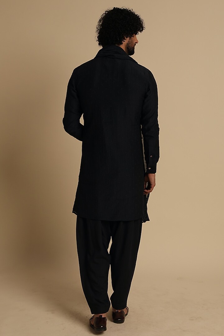 Navy Blue Silk Viscose Kurta Set by ARJAN DUGAL at Pernia's Pop Up Shop