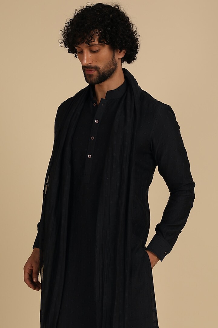 Navy Blue Silk Viscose Kurta Set by ARJAN DUGAL at Pernia's Pop Up Shop
