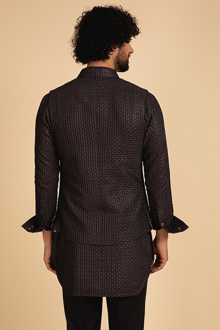 Blue Chanderi Silk Embroidered Bundi Jacket by ARJAN DUGAL at Pernia's Pop Up Shop