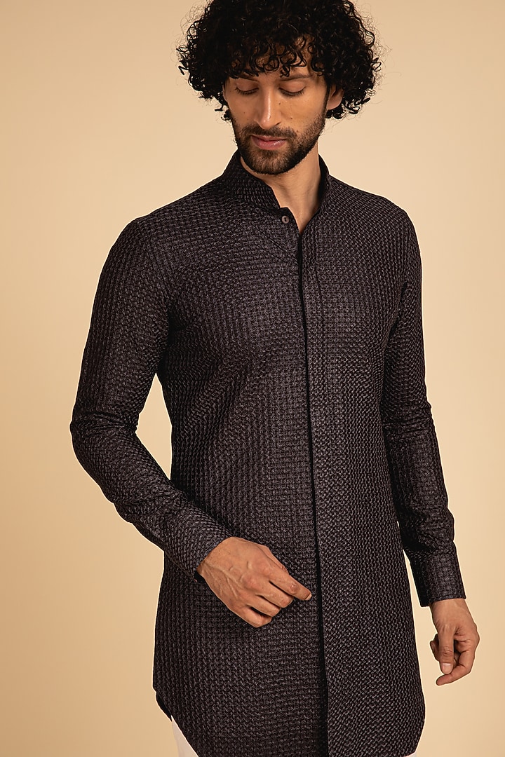 Blue Chanderi Silk Printed Open Kurta Set by ARJAN DUGAL at Pernia's Pop Up Shop