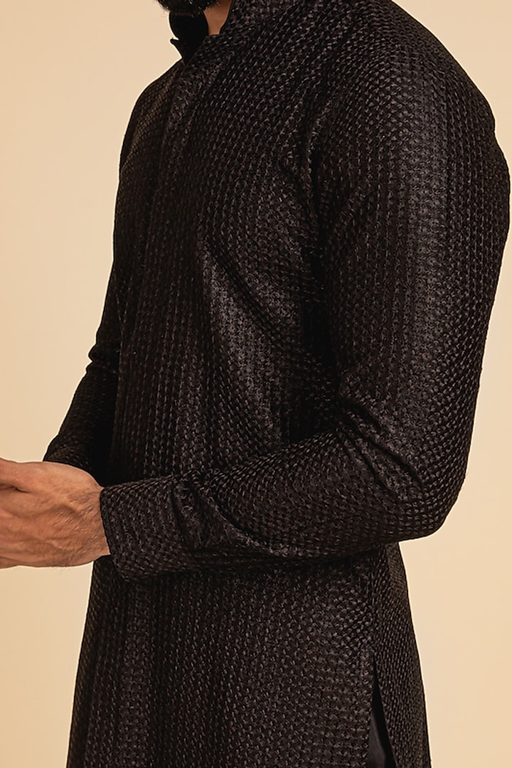Black Chanderi Silk Printed Kurta Set by ARJAN DUGAL at Pernia's Pop Up Shop