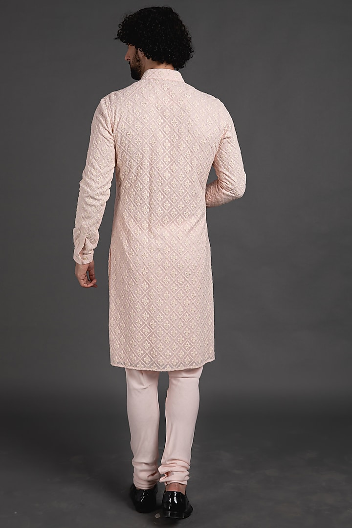 Pink Silk Georgette Embroidered Kurta Set by ARJAN DUGAL at Pernia's Pop Up Shop