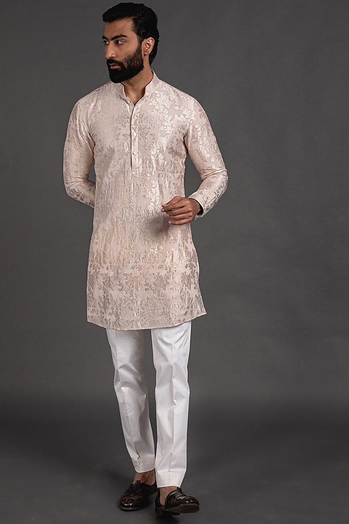 Pink Banarasi Silk Kurta Set by ARJAN DUGAL