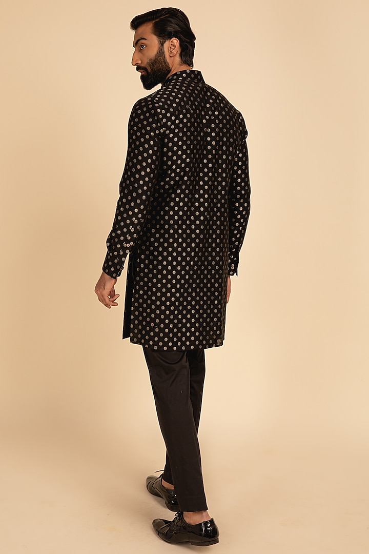 Black Banarasi Silk Kurta Set by ARJAN DUGAL at Pernia's Pop Up Shop