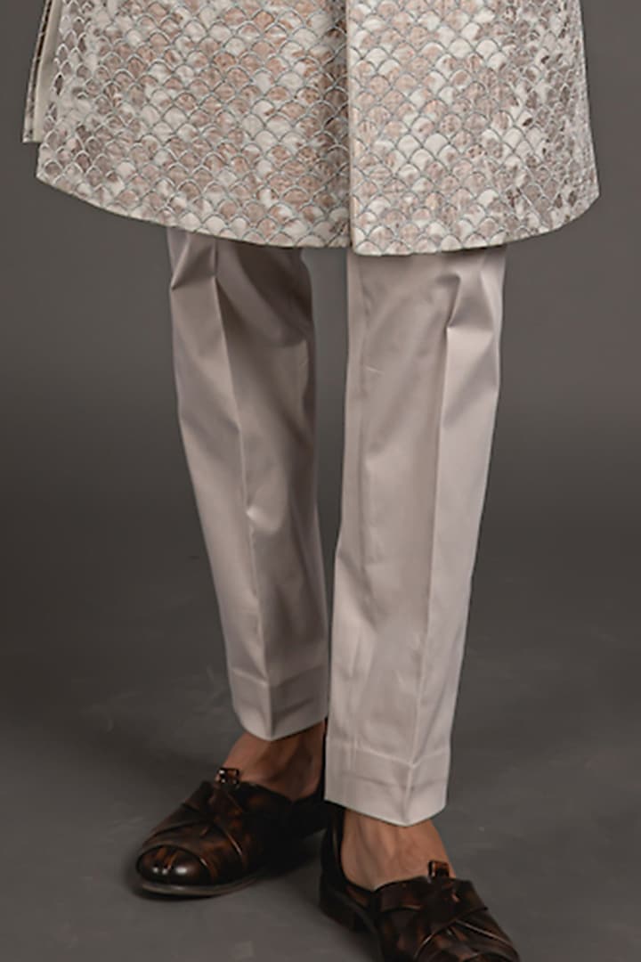 Grey Banarasi Silk Zari Embroidered Achkan Set by ARJAN DUGAL at Pernia's Pop Up Shop