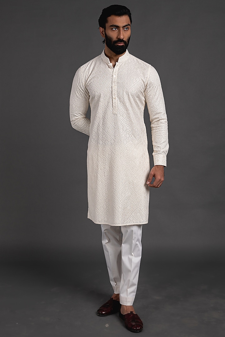 Off White Cotton Silk Kurta Set by ARJAN DUGAL