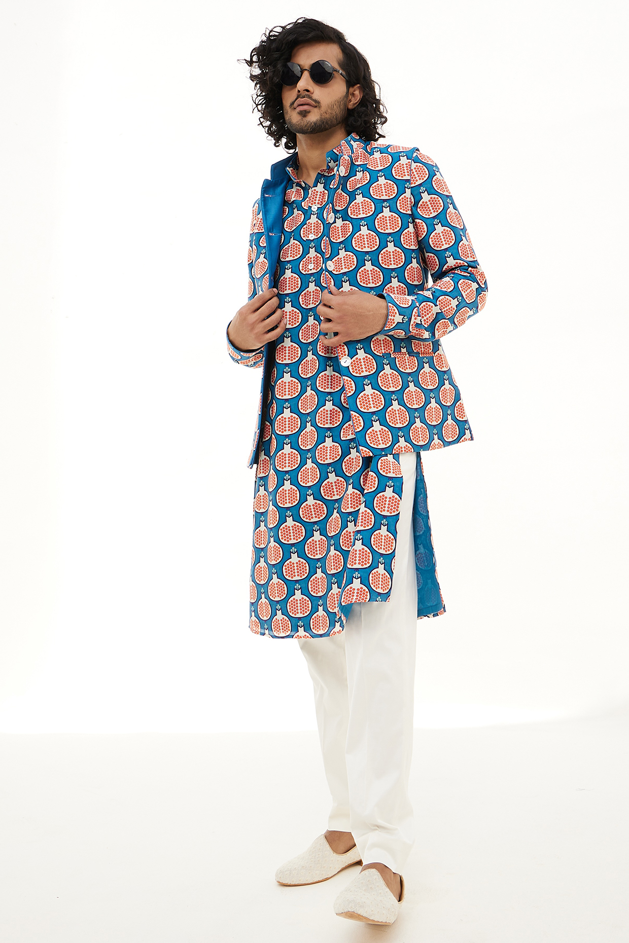 Blue Chanderi Silk Reversible Nehru Jacket by ARJAN DUGAL