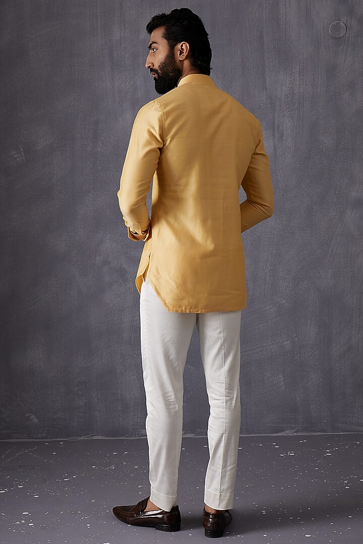 Mustard Chanderi Silk Kurta Set by ARJAN DUGAL at Pernia's Pop Up Shop
