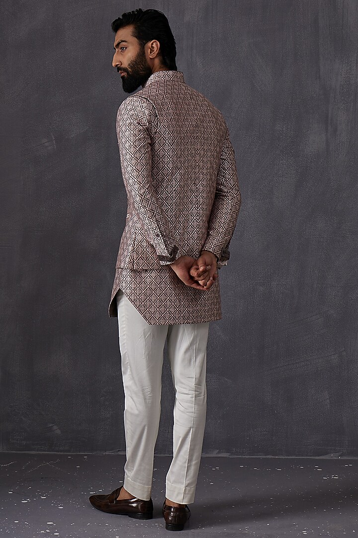 Grey Chanderi Silk Embroidered Kurta Set by ARJAN DUGAL at Pernia's Pop Up Shop