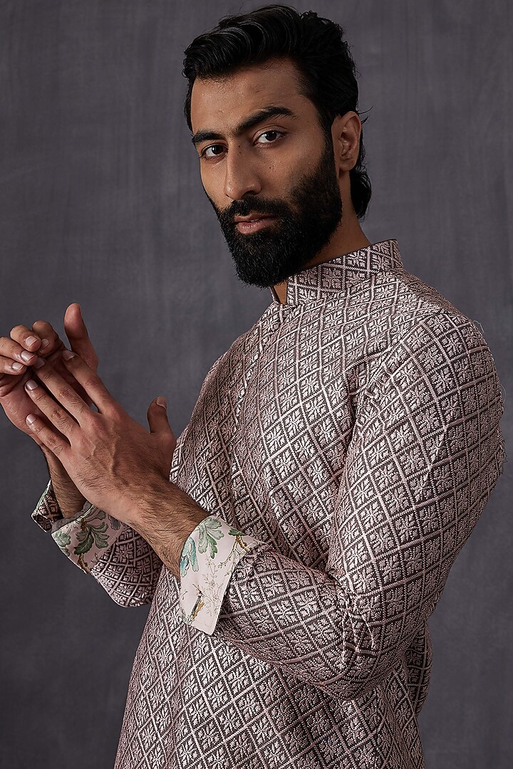 Grey Chanderi Silk Embroidered Kurta Set by ARJAN DUGAL at Pernia's Pop Up Shop