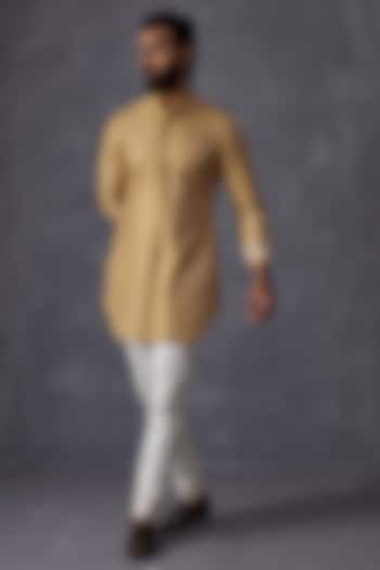 Mustard Silk Embroidered Kurta Set by ARJAN DUGAL at Pernia's Pop Up Shop