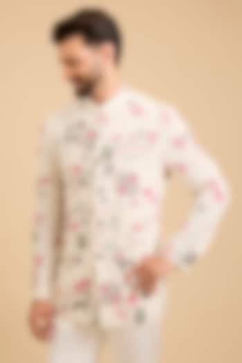 Ivory Georgette & Estelle Satin Groom Bandhgala by ARJAN DUGAL at Pernia's Pop Up Shop