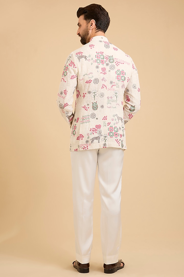 Ivory Georgette & Estelle Satin Groom Bandhgala by ARJAN DUGAL at Pernia's Pop Up Shop