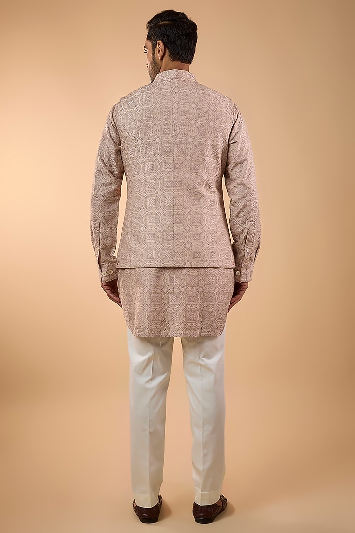 Pale Pink Georgette & Satin Bundi Jacket Set by ARJAN DUGAL at Pernia's Pop Up Shop