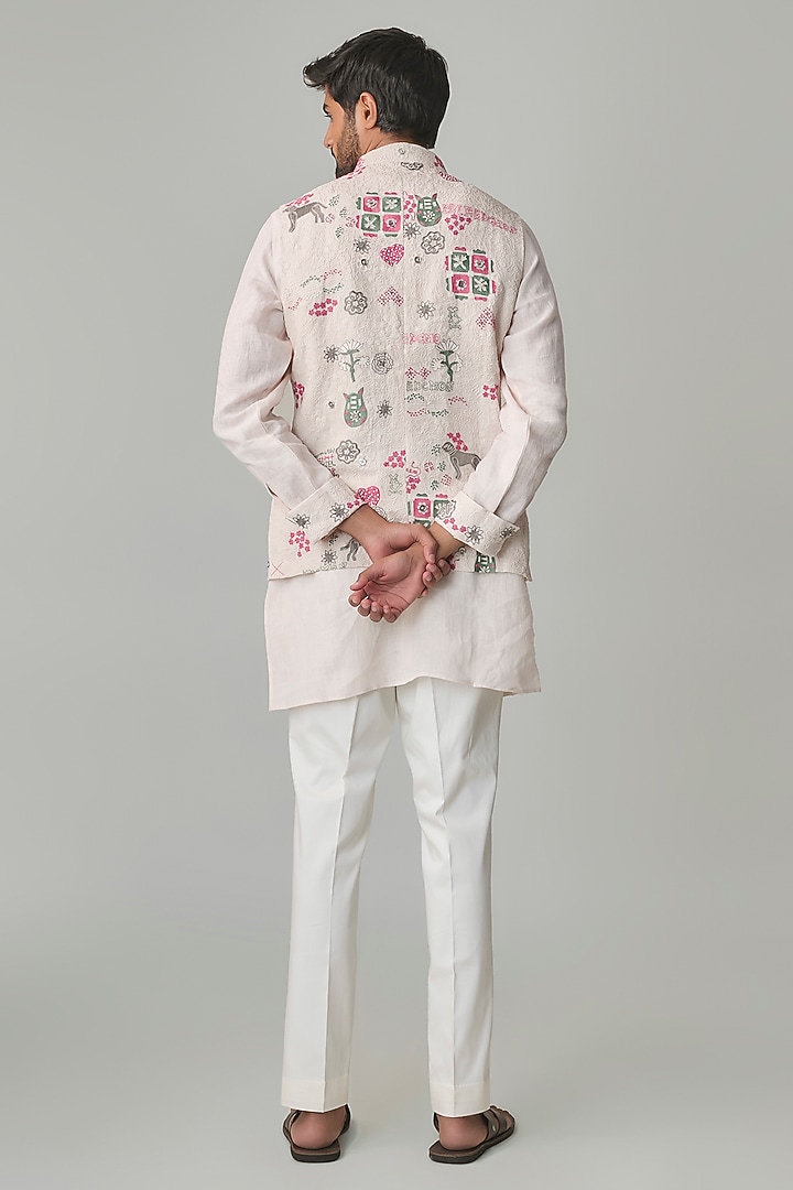 Powder Pink Georgette & Satin Bundi Jacket Set by ARJAN DUGAL at Pernia's Pop Up Shop