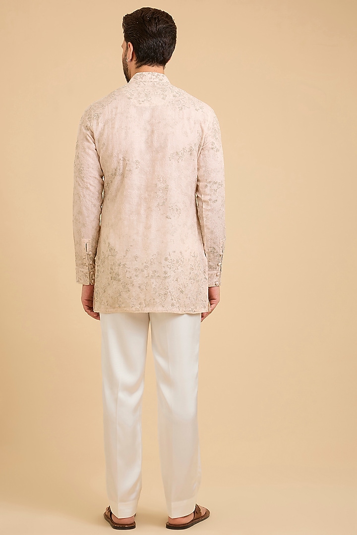 Pale Pink Georgette & Estelle Satin Kurta Set by ARJAN DUGAL at Pernia's Pop Up Shop